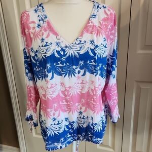 Hearts of Palm Pink and White Fabric